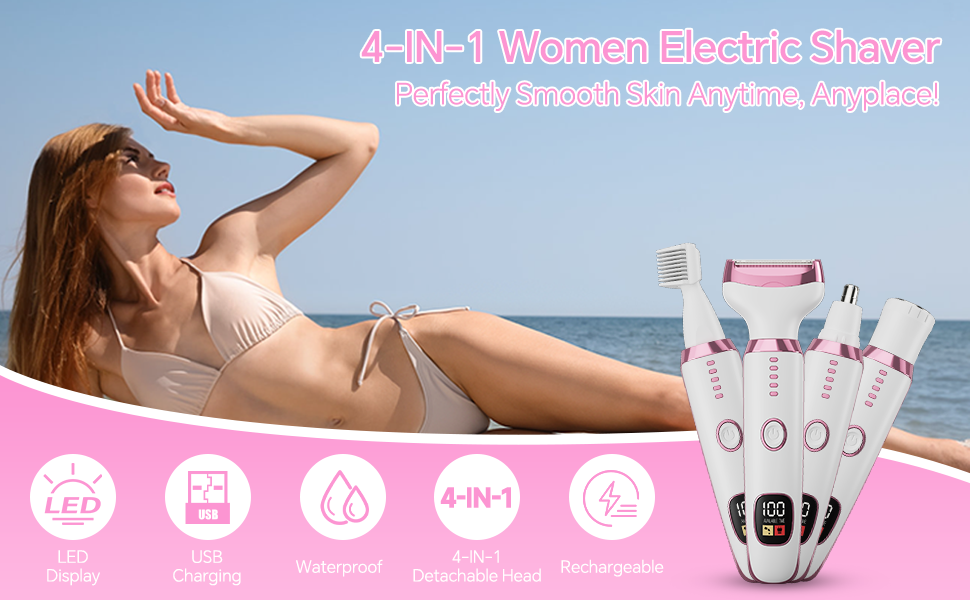 Premium Electric Razor for Women, 4-in-1 Rechargeable Grooming Kit. Ultimate Shaving Care Gift, Lady Electric Shaver for Face,, Legs And Underarm,Trimmer for Women